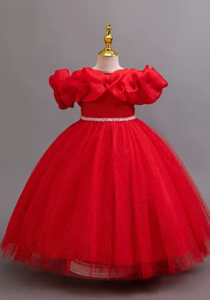 Elegant Off-Shoulder Sequin Princess Wedding Dress for Girls