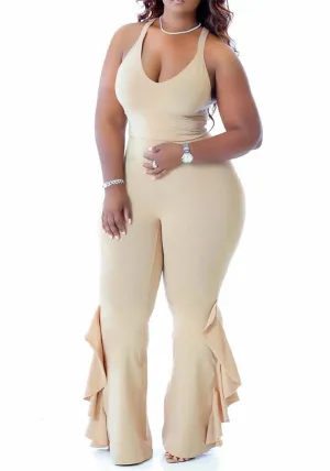 Elegant Pleated Jumpsuit with Flared Hem for Curvy Women