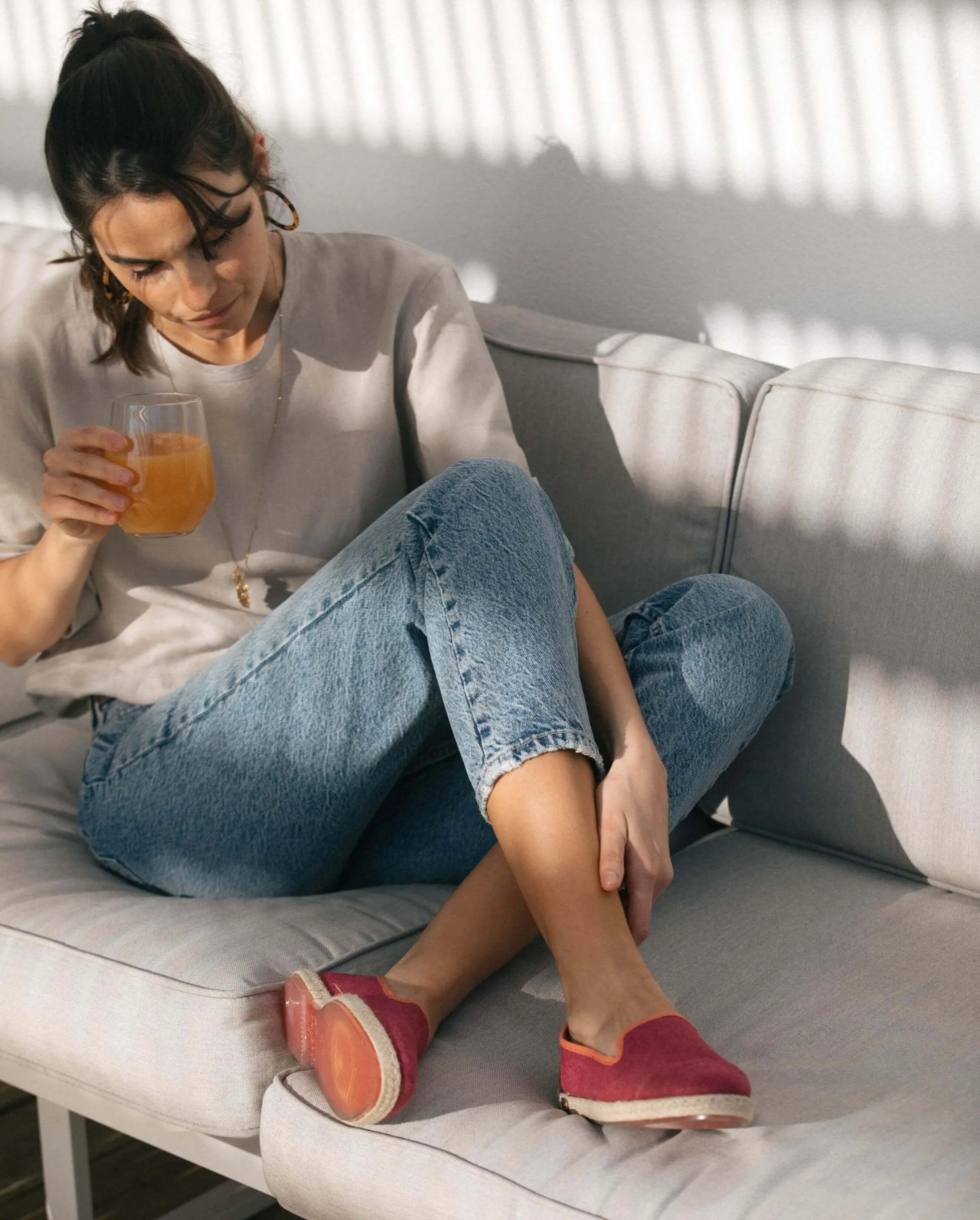 Espadrille femme lin, rose fuschia