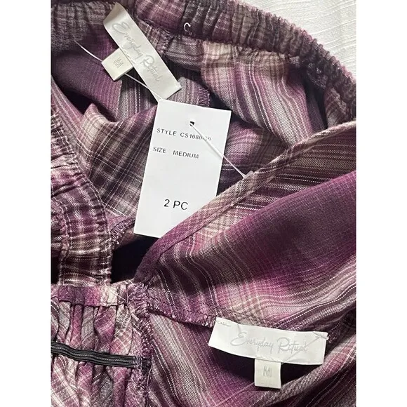 Everyday Ritual Isla/Emily Sleep Set In Plum Plaid Sz M New