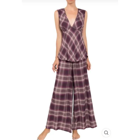 Everyday Ritual Isla/Emily Sleep Set In Plum Plaid Sz M New