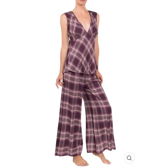 Everyday Ritual Isla/Emily Sleep Set In Plum Plaid Sz M New