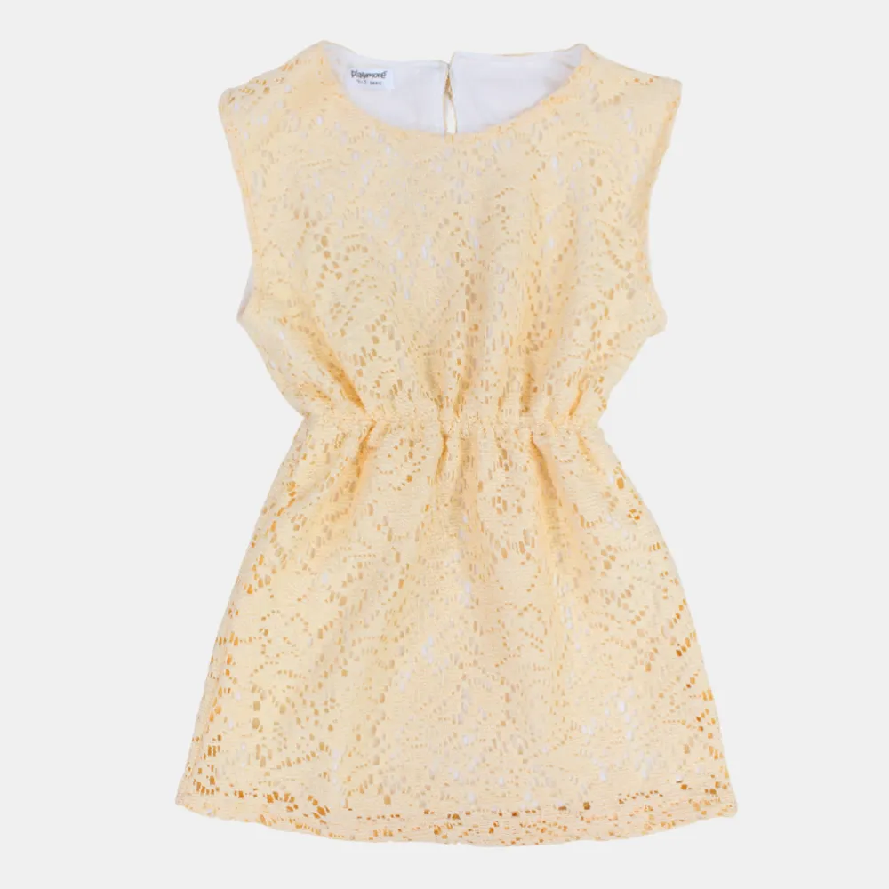 Girls Lace Sleeveless Dress – Beige