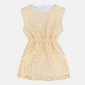 Girls Lace Sleeveless Dress – Beige