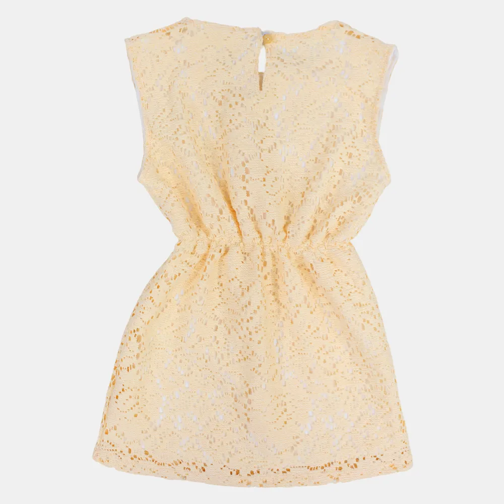 Girls Lace Sleeveless Dress – Beige