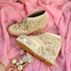 Gold Customizable Embroidered Sneaker Wedges | Tiesta Shoes