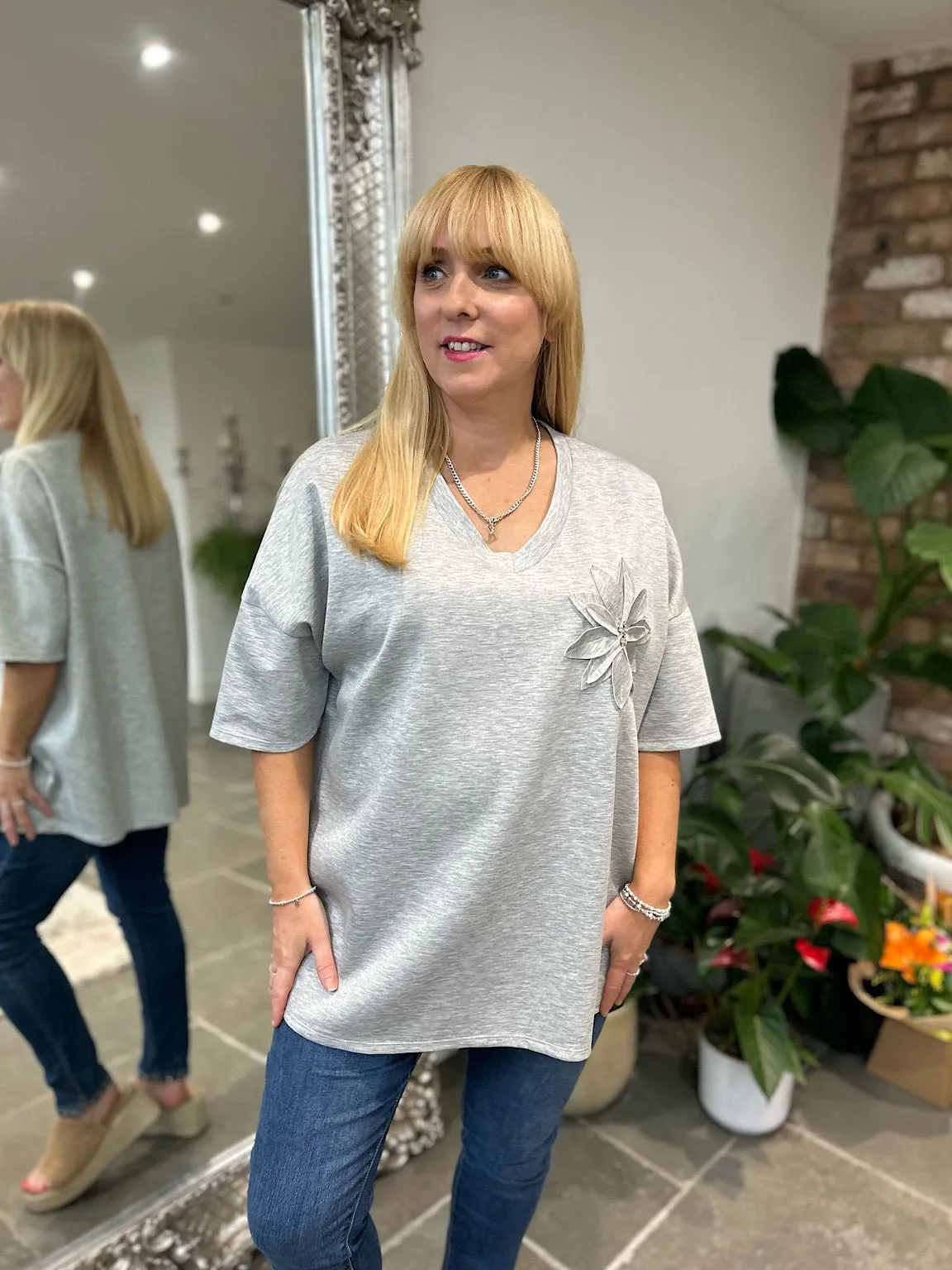 Grey Short Sleeve Sweat Top Willow