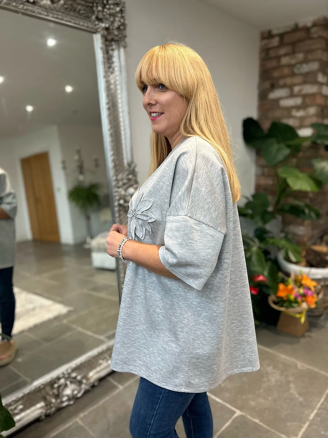 Grey Short Sleeve Sweat Top Willow