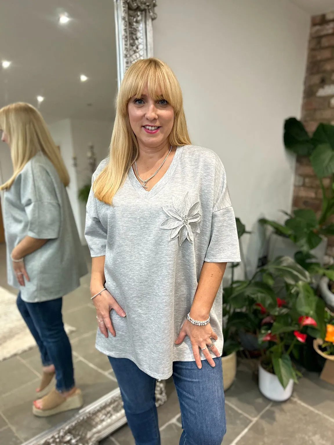 Grey Short Sleeve Sweat Top Willow