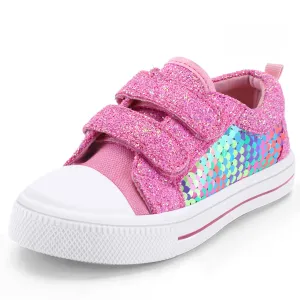 Kids Pink Sequin Hook and Loop Sneakers