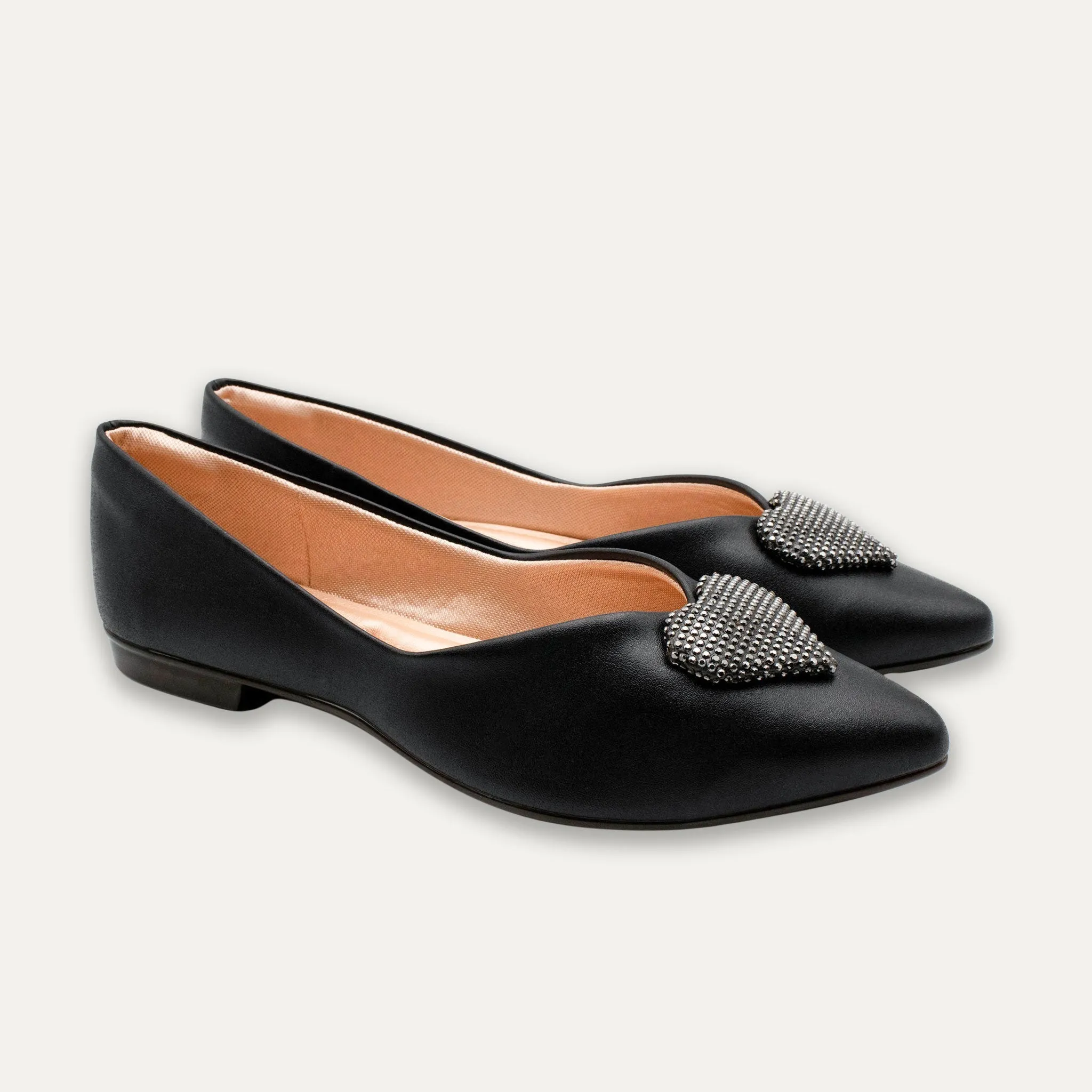 Leticia Heart Black Pointed Toe Flats