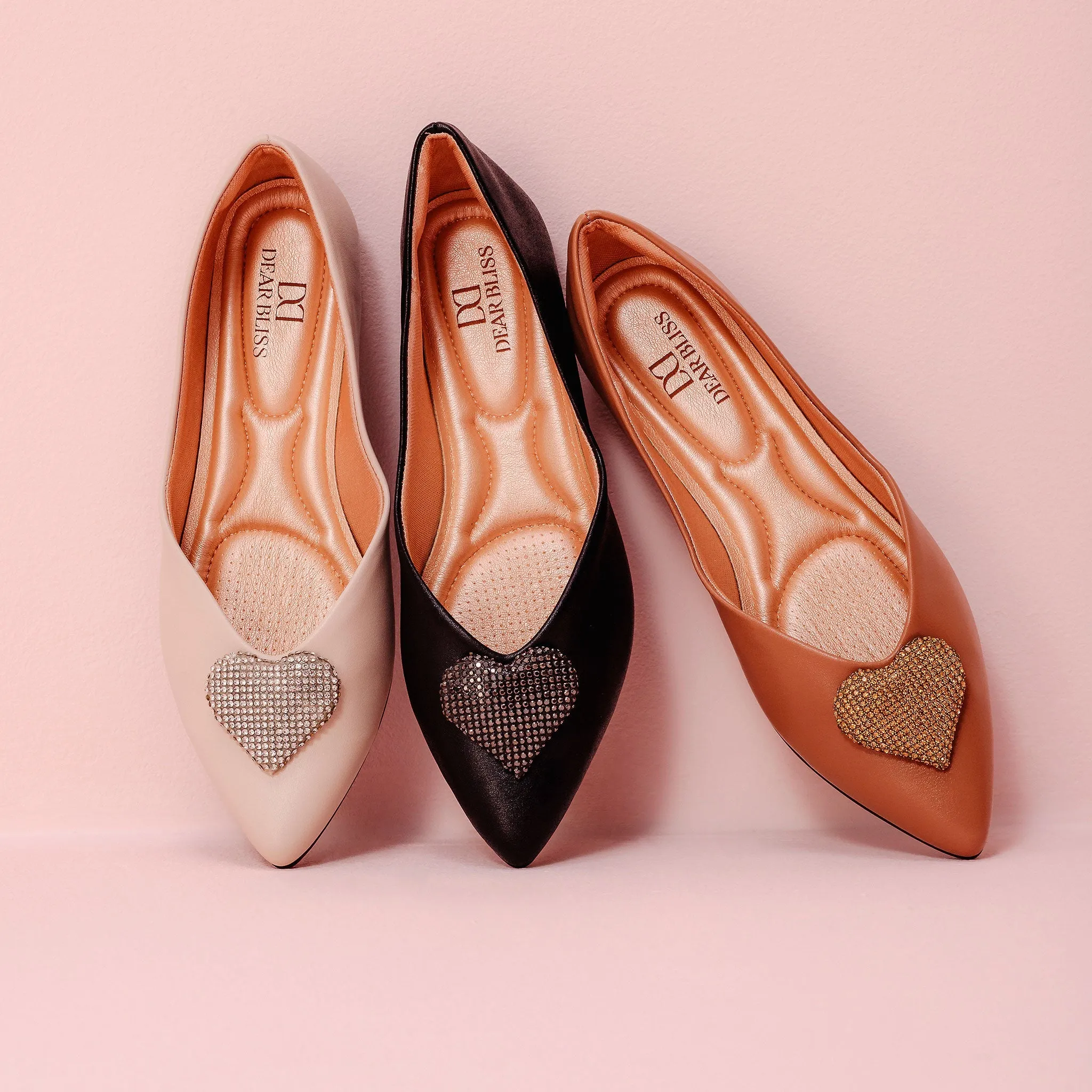 Leticia Heart Black Pointed Toe Flats
