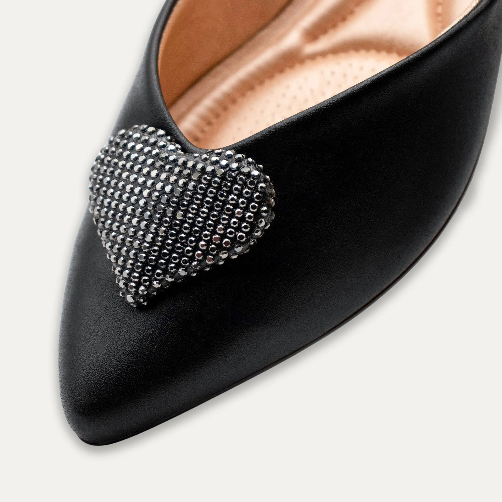 Leticia Heart Black Pointed Toe Flats