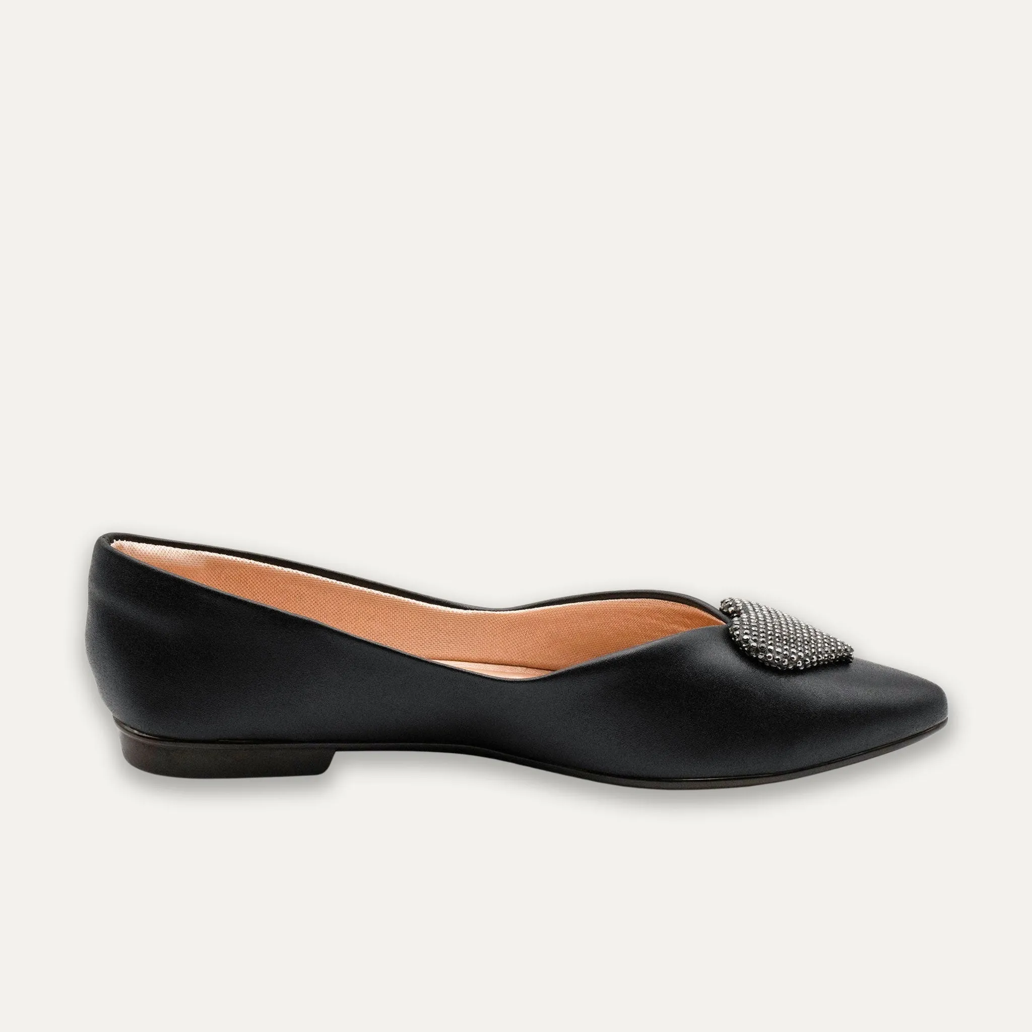 Leticia Heart Black Pointed Toe Flats