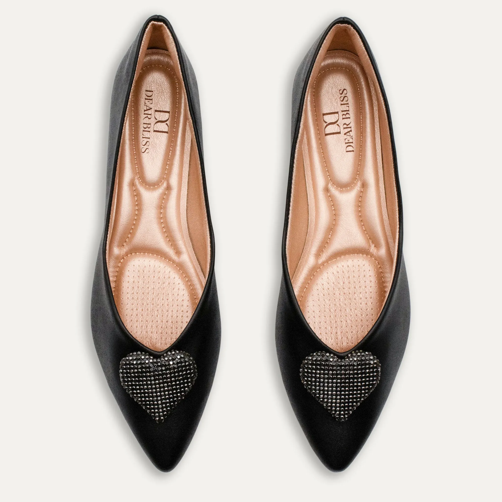 Leticia Heart Black Pointed Toe Flats