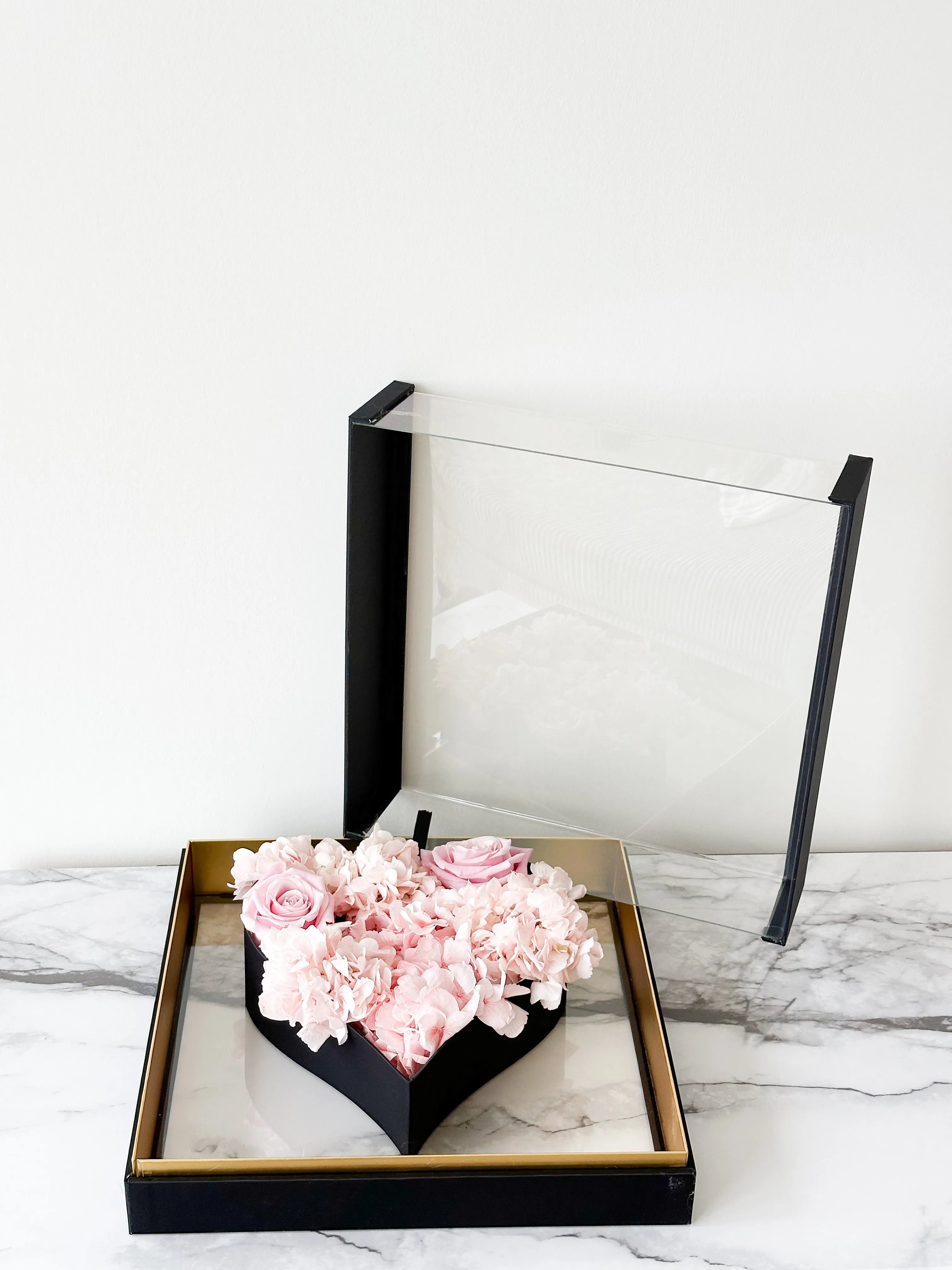 Luxury Acrylic Top Square Flower Box with Heart Cut-Out
