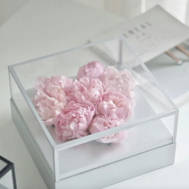 Luxury Acrylic Top Square Flower Box with Heart Cut-Out
