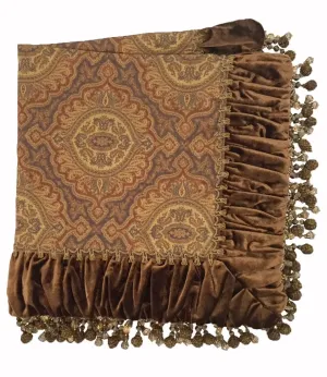 Luxury Table Square Bronze Velvet and Gold Medallion Print  with Beads