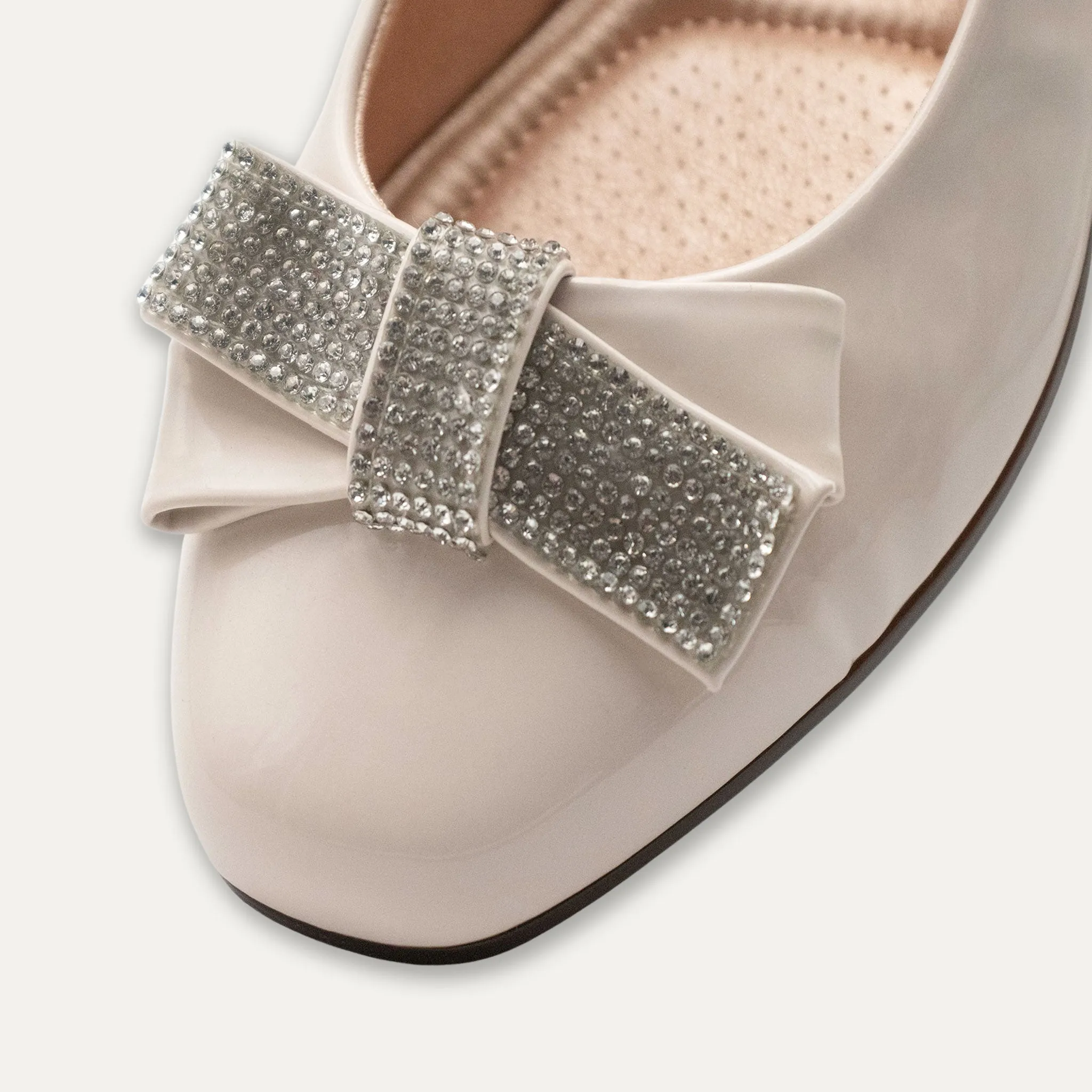 Maria Crystal Ribbon Off-White Ballet Flats