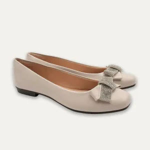 Maria Crystal Ribbon Off-White Ballet Flats