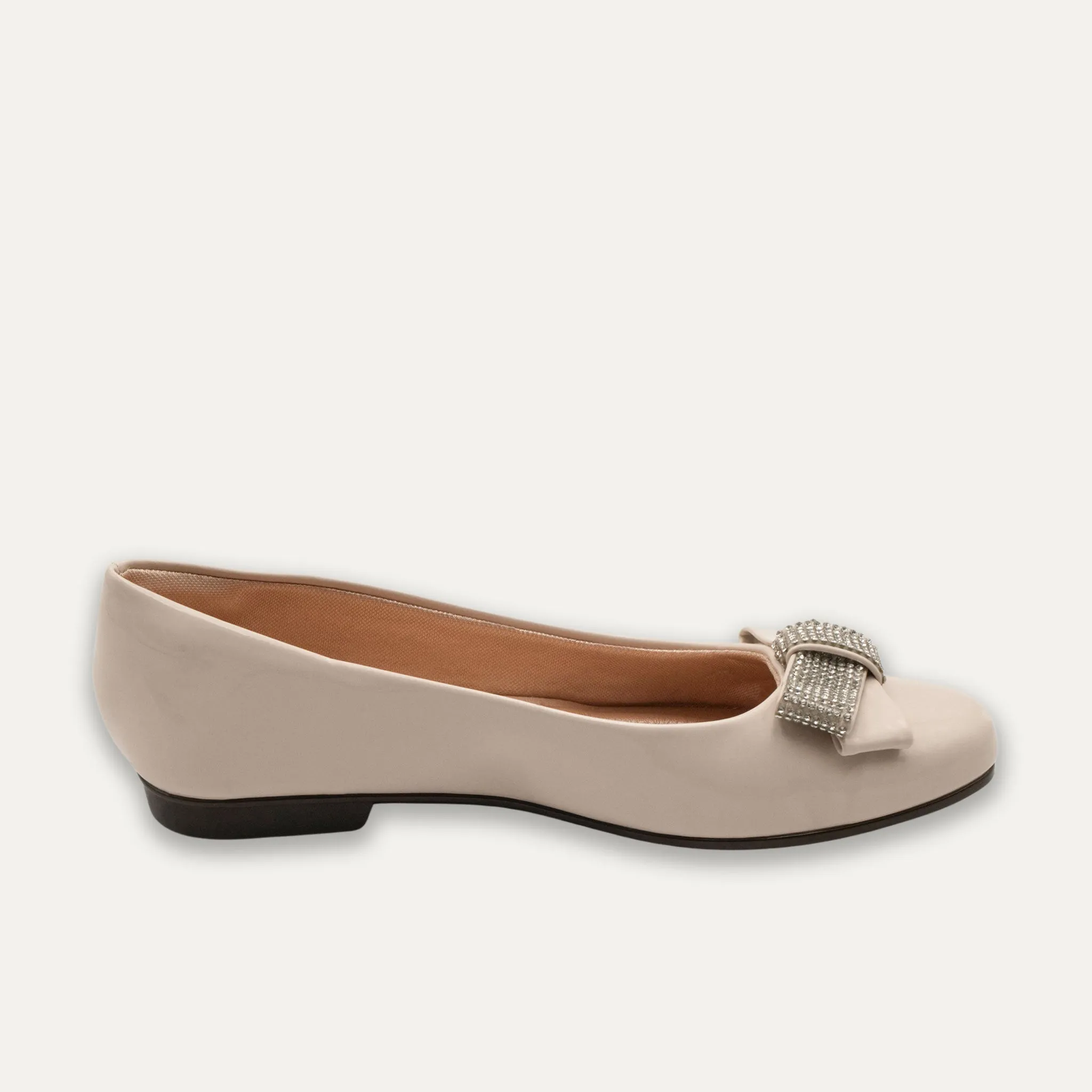 Maria Crystal Ribbon Off-White Ballet Flats