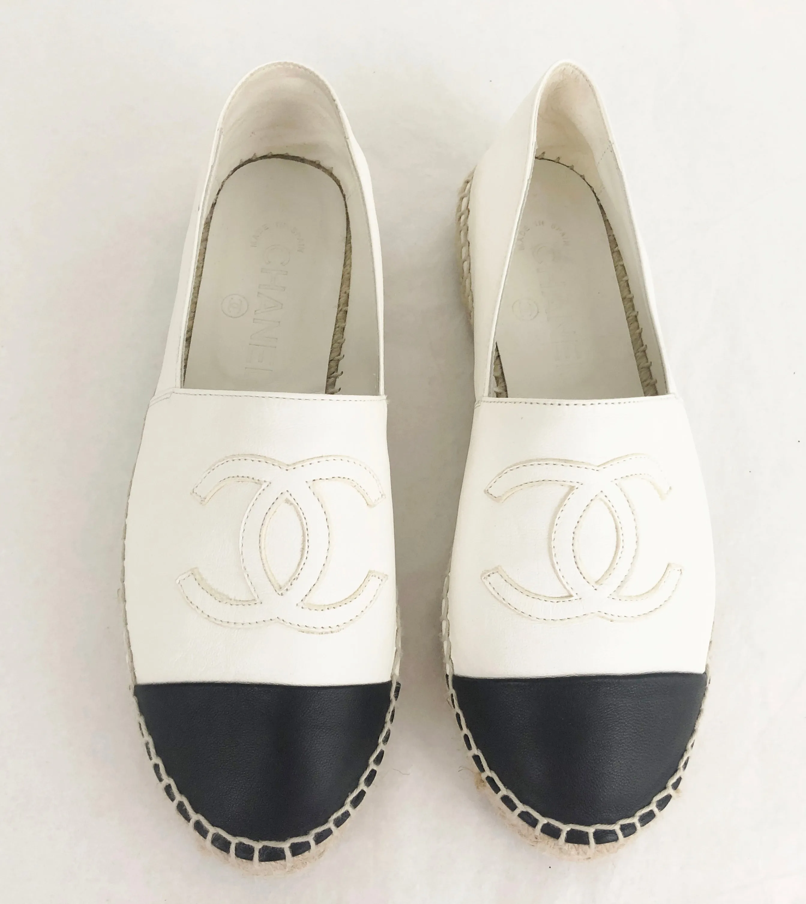 NEW Chanel CC Cap Toe Leather Espadrille Size 7