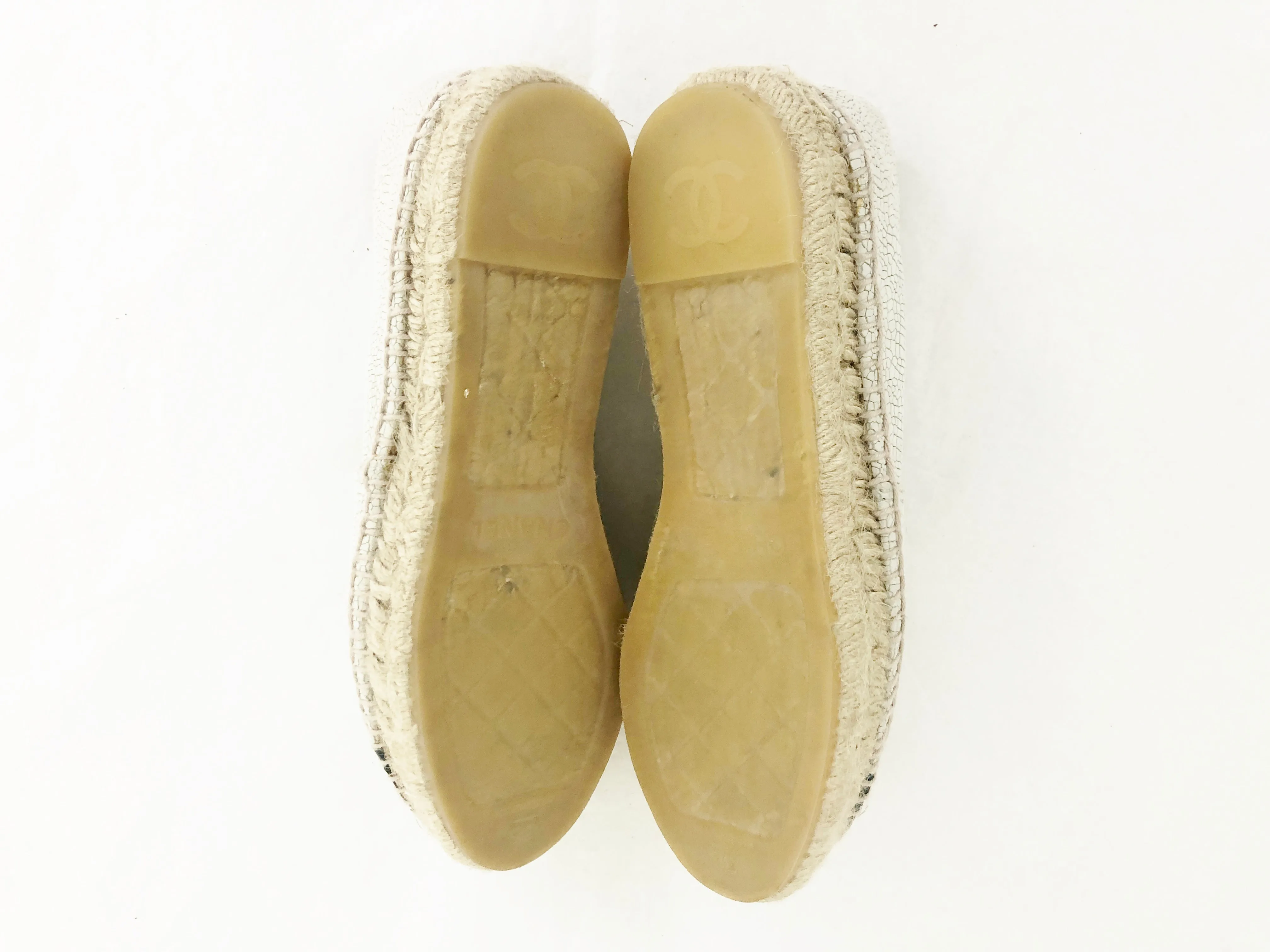 NEW Chanel Crackled Leather Espadrille Size 8