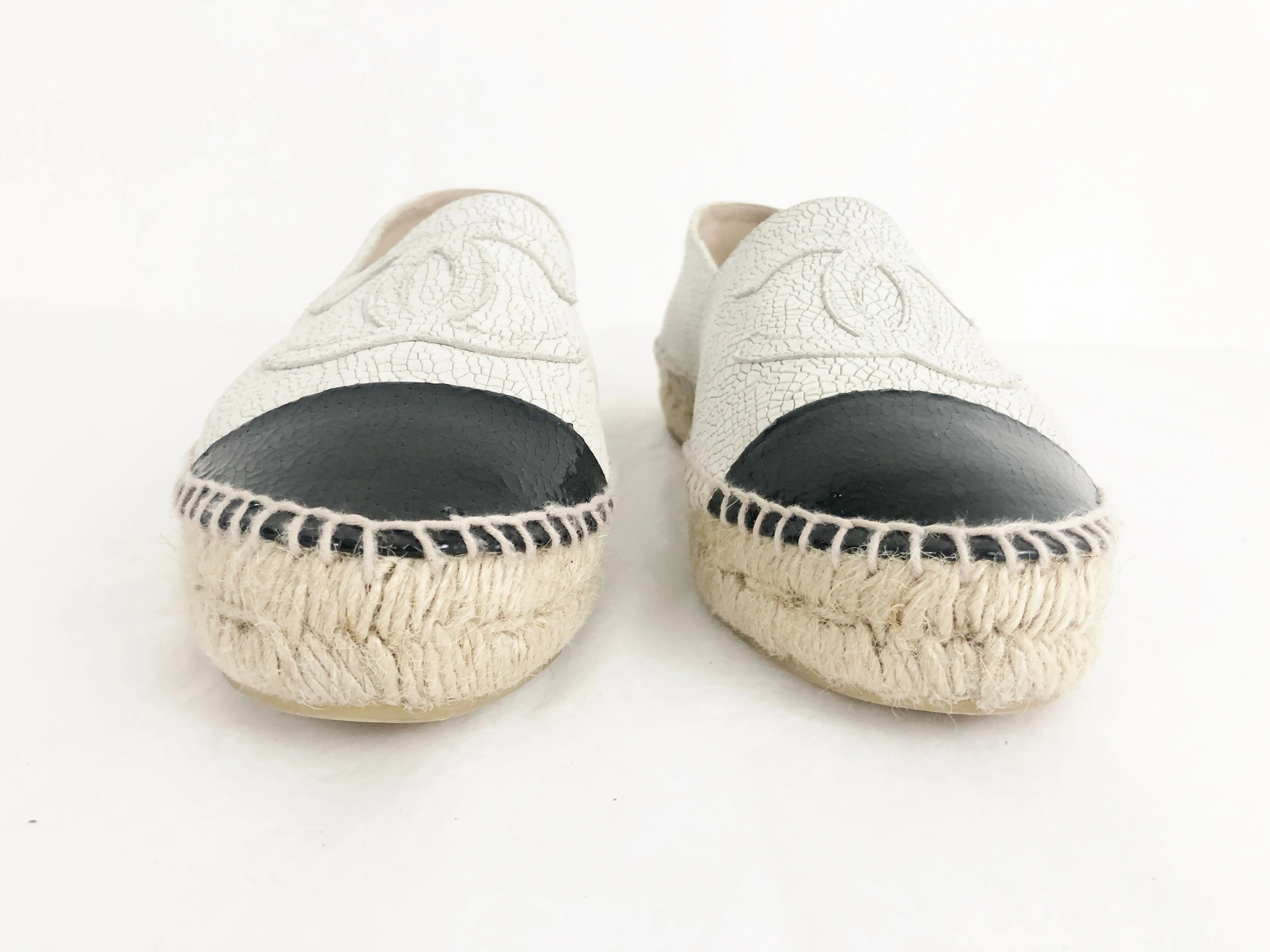 NEW Chanel Crackled Leather Espadrille Size 8