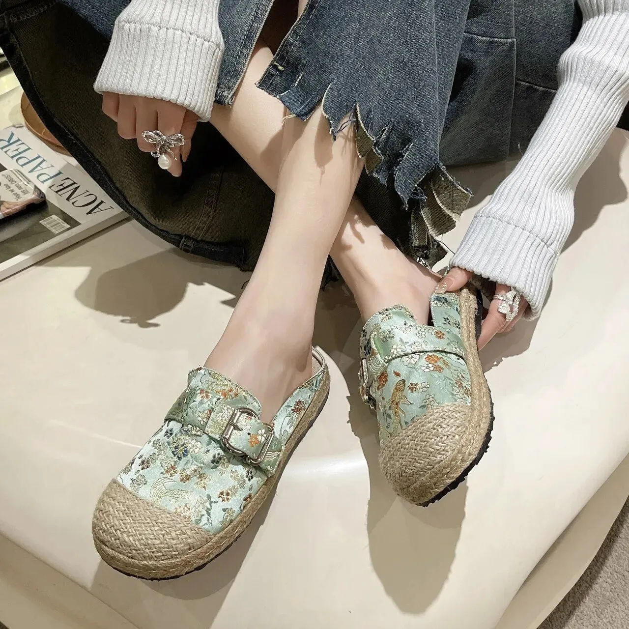 New Luxury Espadrille Buckle Strap Slip-on Fishman Shoe CODE: KAR2397