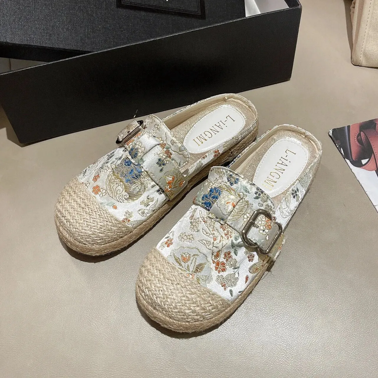 New Luxury Espadrille Buckle Strap Slip-on Fishman Shoe CODE: KAR2397