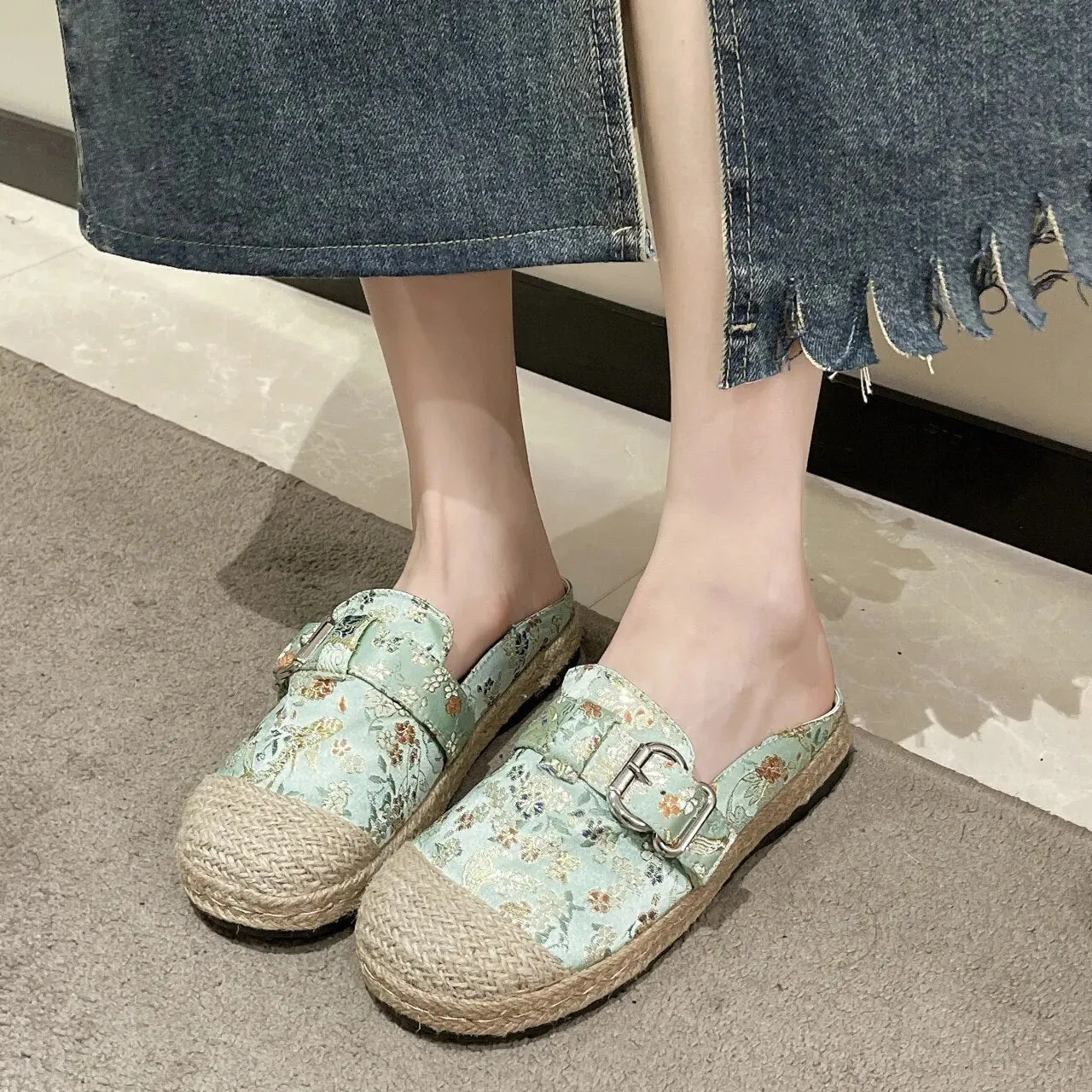 New Luxury Espadrille Buckle Strap Slip-on Fishman Shoe CODE: KAR2397