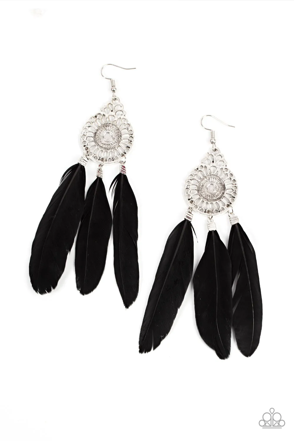 Paparazzi - Pretty in PLUMES - Black Feather Earrings