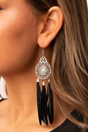 Paparazzi - Pretty in PLUMES - Black Feather Earrings