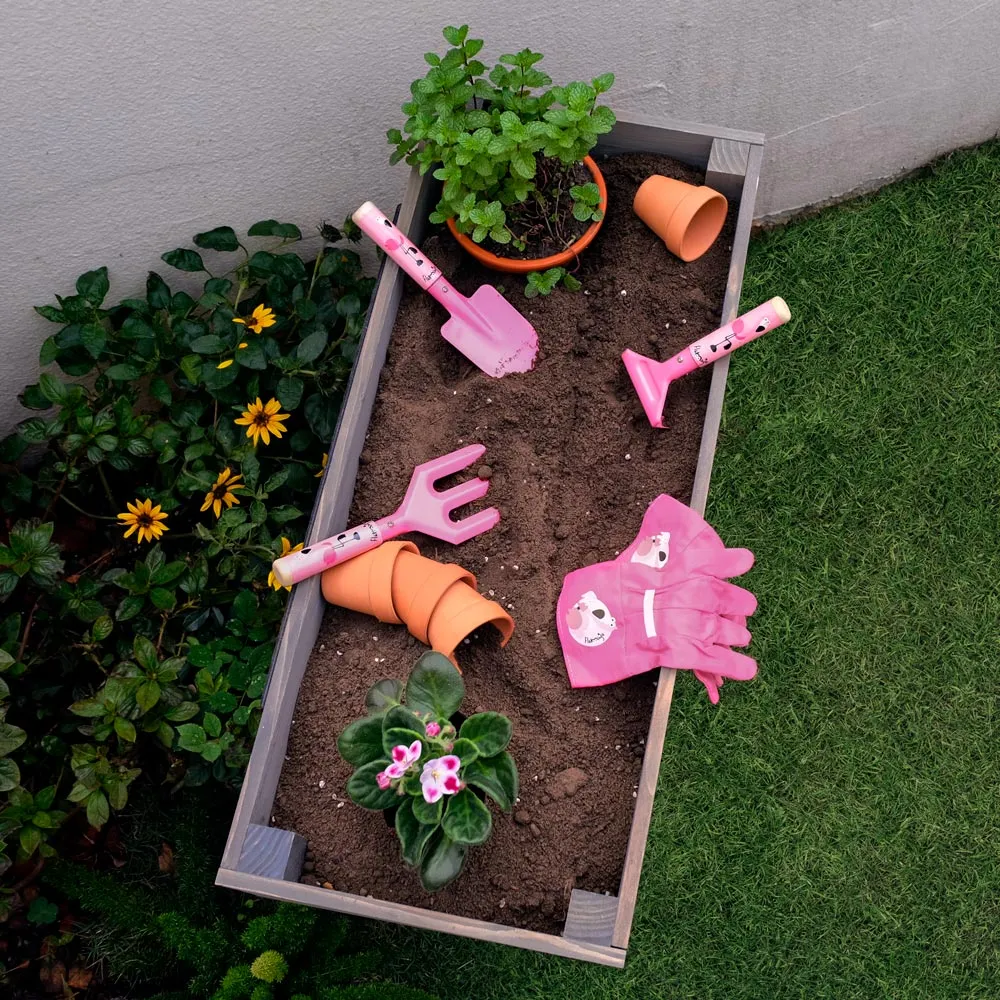 Pink Flamingo Kids Gardening Set| Real Sturdy Steel Tool set with Gloves