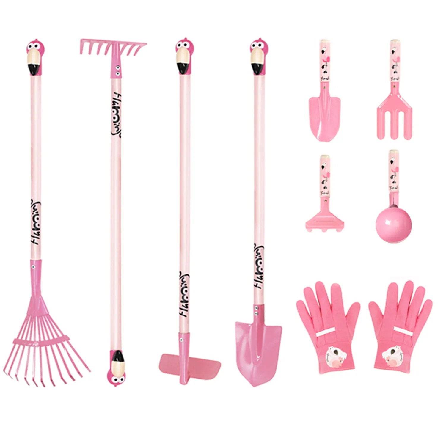 Pink Flamingo Kids Gardening Set| Real Sturdy Steel Tool set with Gloves