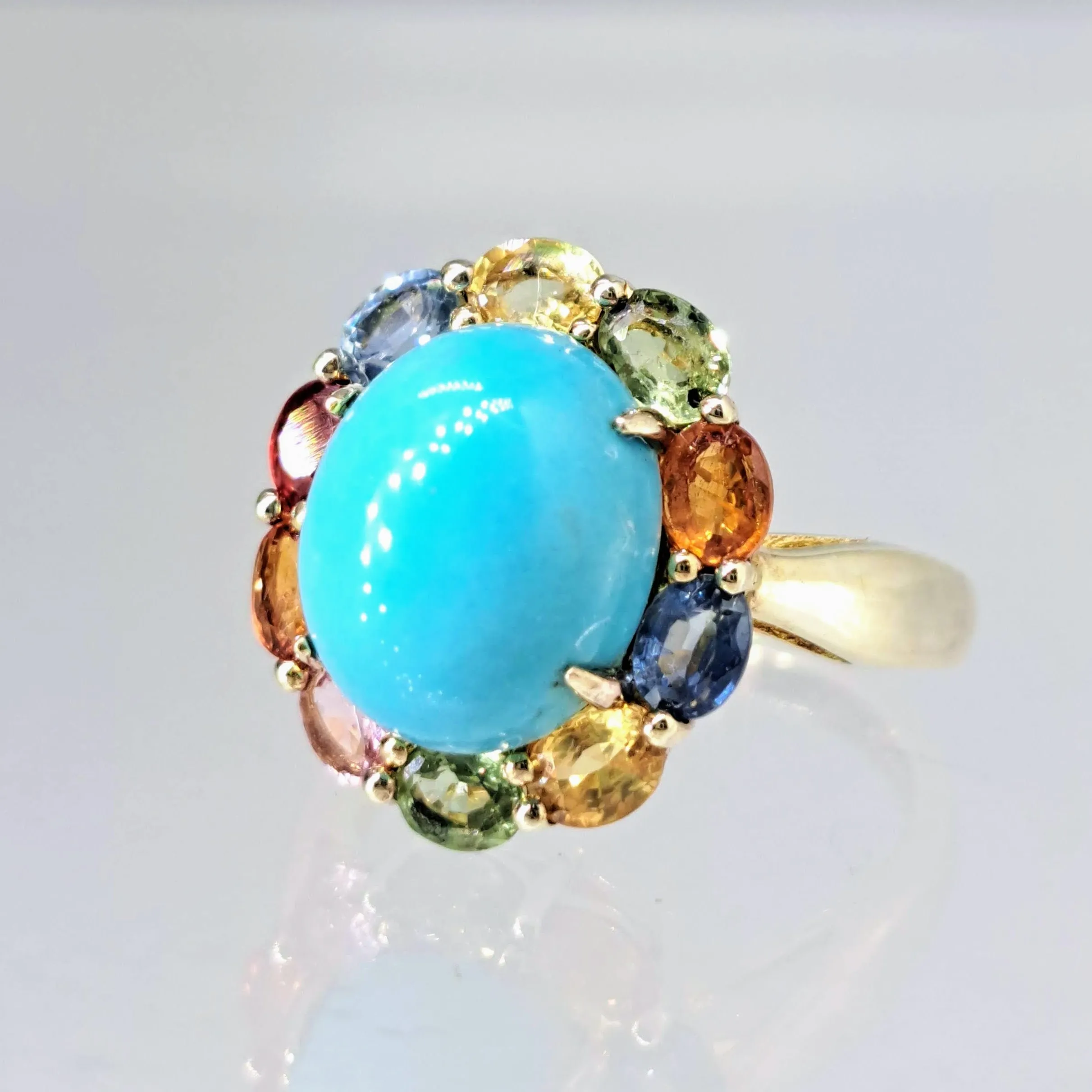"Sleeping Beauty" Sz 7 Ring - Turquoise, Sapphire, 18k Gold Sterling
