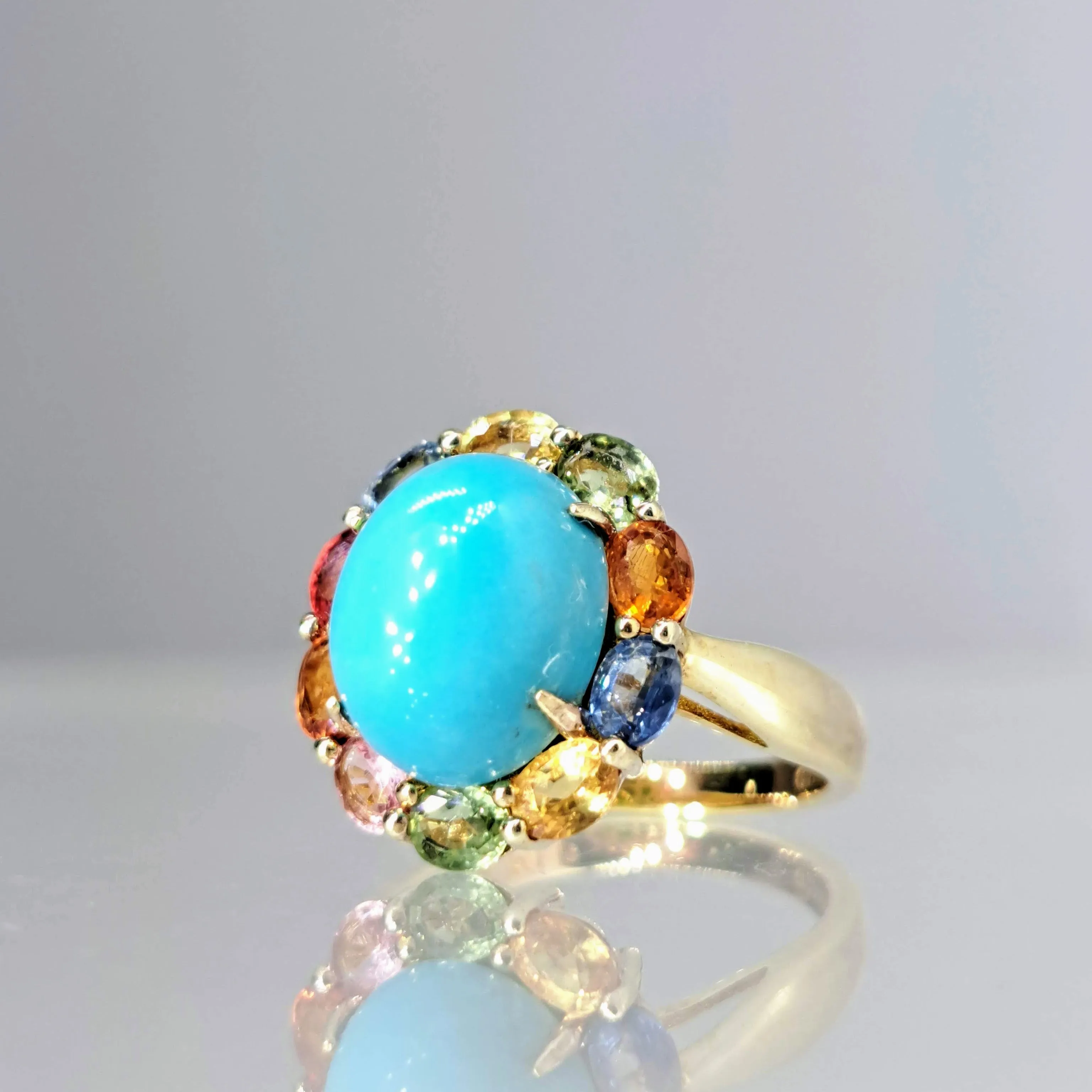 "Sleeping Beauty" Sz 7 Ring - Turquoise, Sapphire, 18k Gold Sterling