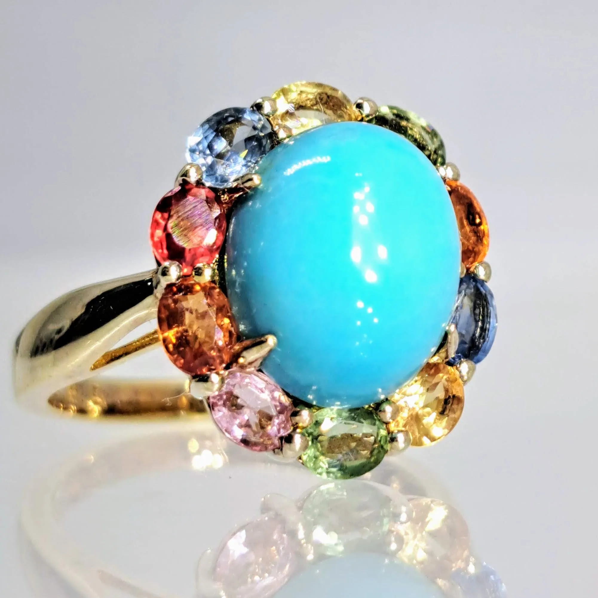 "Sleeping Beauty" Sz 7 Ring - Turquoise, Sapphire, 18k Gold Sterling