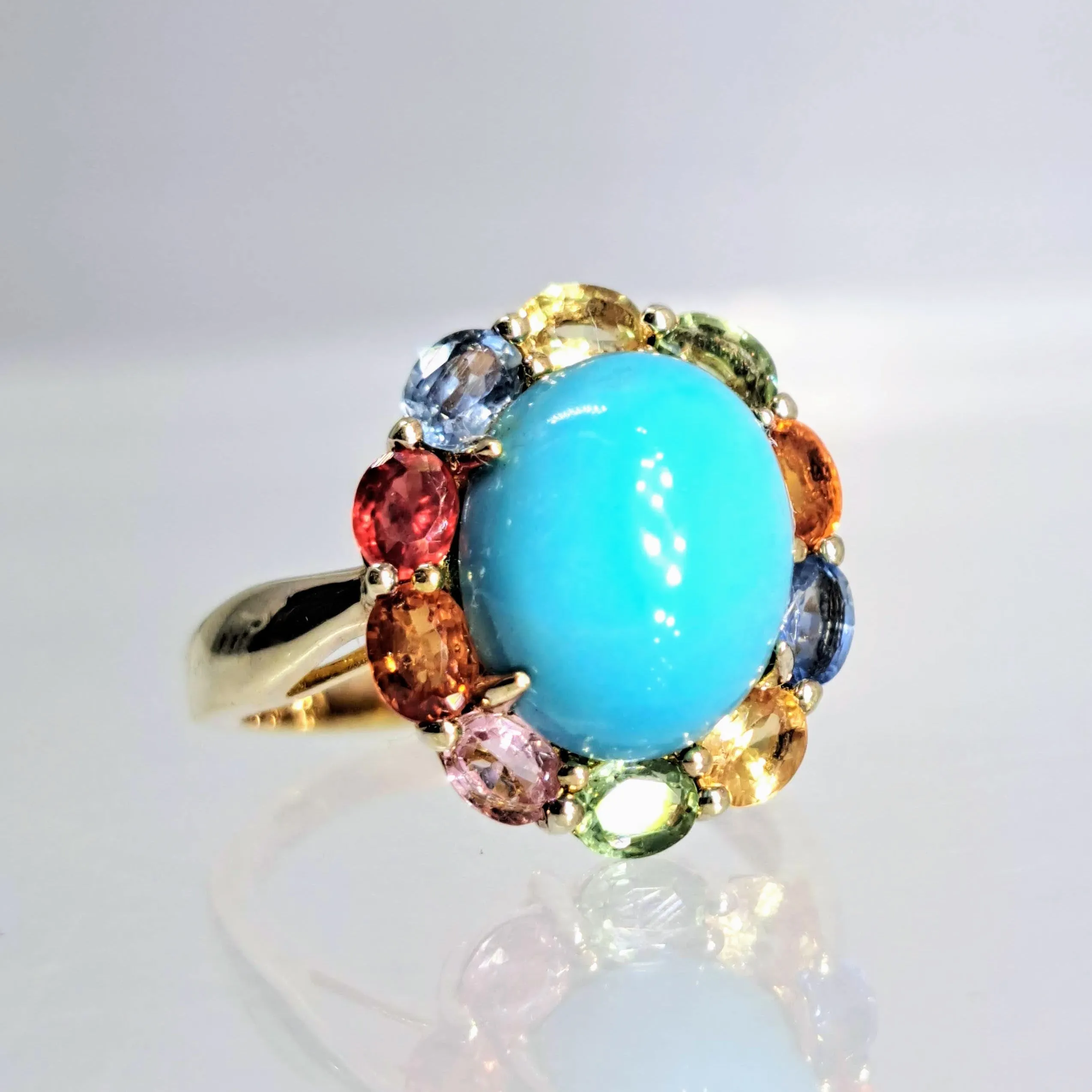 "Sleeping Beauty" Sz 7 Ring - Turquoise, Sapphire, 18k Gold Sterling