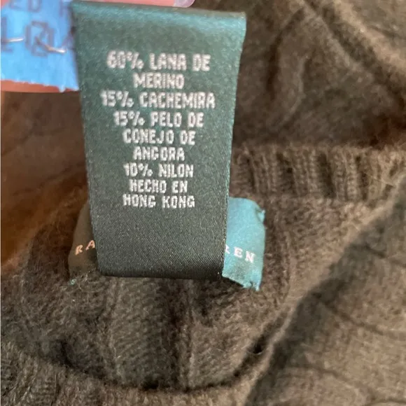 Ralph Lauren Cable Knit Crew Neck Sweater Womens 1X Olive Green Cashmere Angora