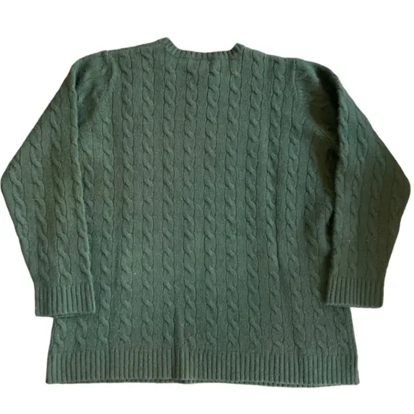 Ralph Lauren Cable Knit Crew Neck Sweater Womens 1X Olive Green Cashmere Angora