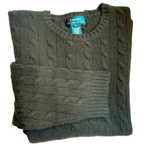 Ralph Lauren Cable Knit Crew Neck Sweater Womens 1X Olive Green Cashmere Angora