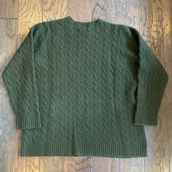 Ralph Lauren Cable Knit Crew Neck Sweater Womens 1X Olive Green Cashmere Angora
