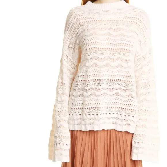 Rebecca Taylor Lace Bell Sleeve Sweater Women’s XL NWT Ivory