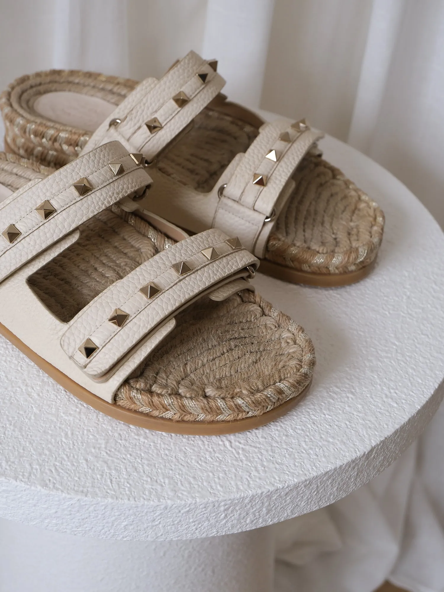 Rockstud Leather Espadrille Sandals, Size 40