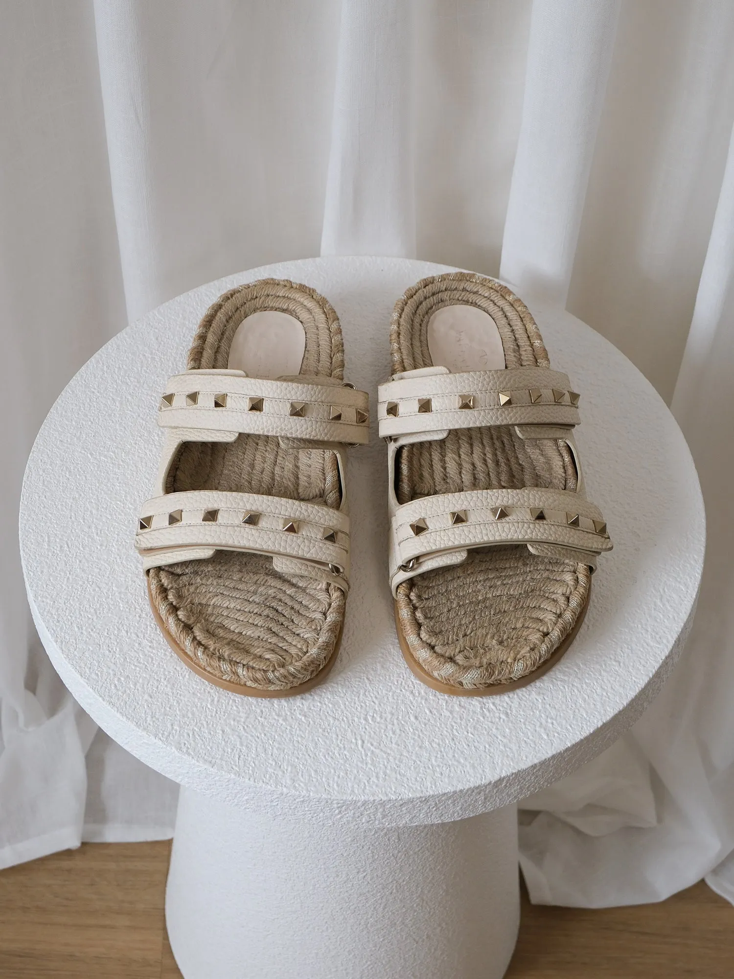 Rockstud Leather Espadrille Sandals, Size 40