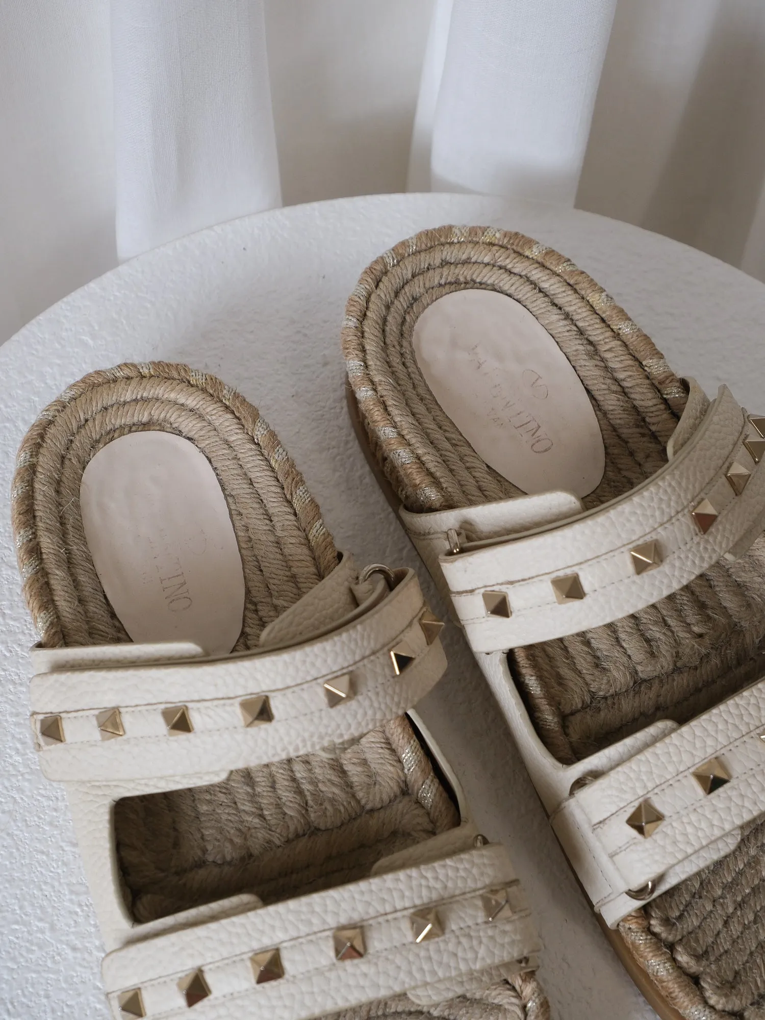 Rockstud Leather Espadrille Sandals, Size 40