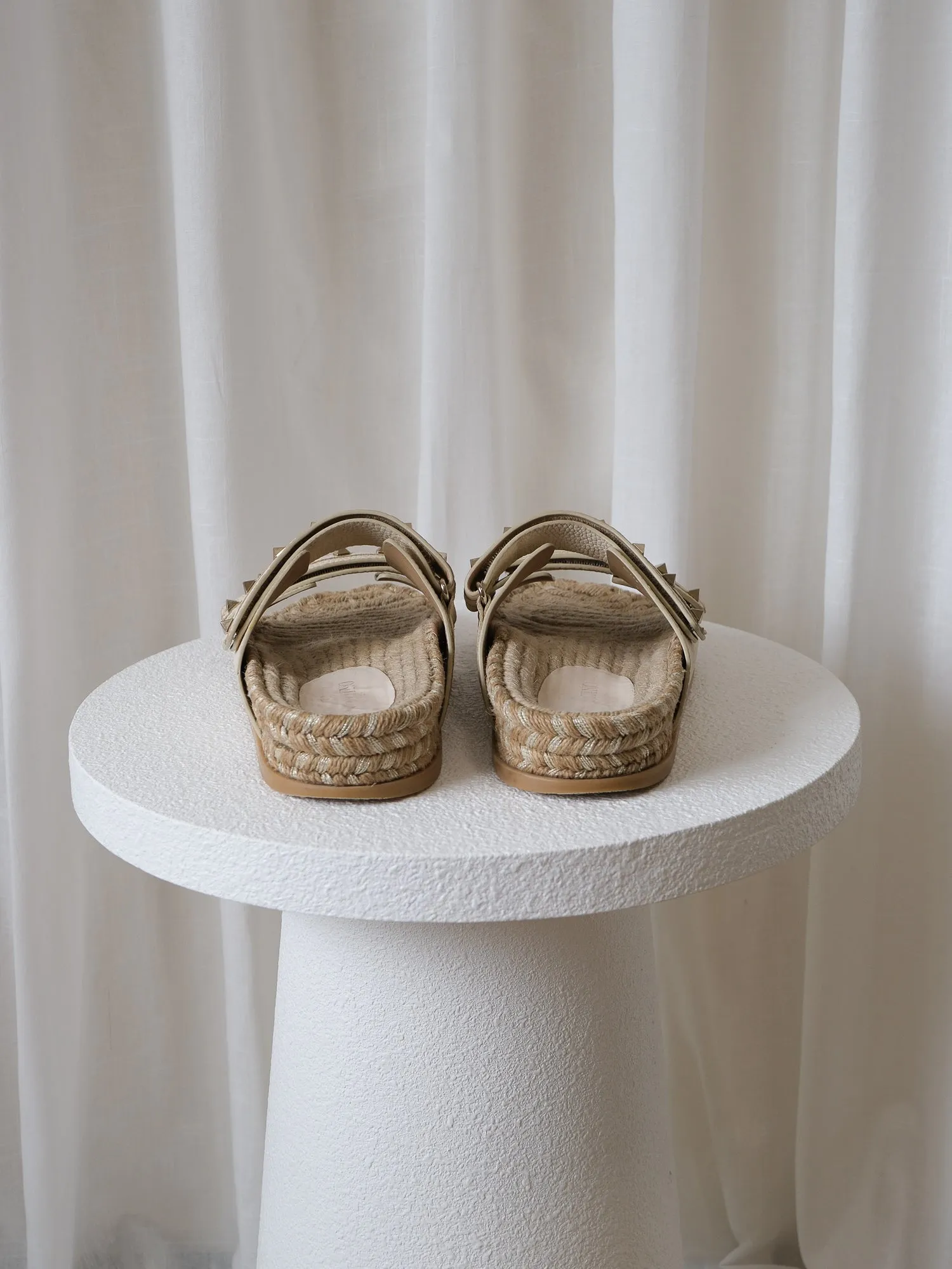 Rockstud Leather Espadrille Sandals, Size 40