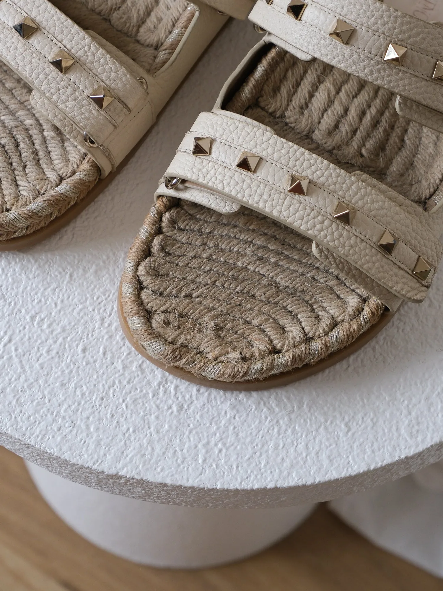 Rockstud Leather Espadrille Sandals, Size 40