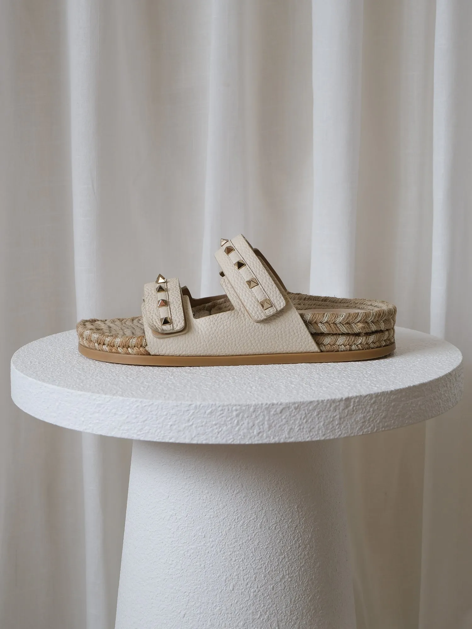 Rockstud Leather Espadrille Sandals, Size 40
